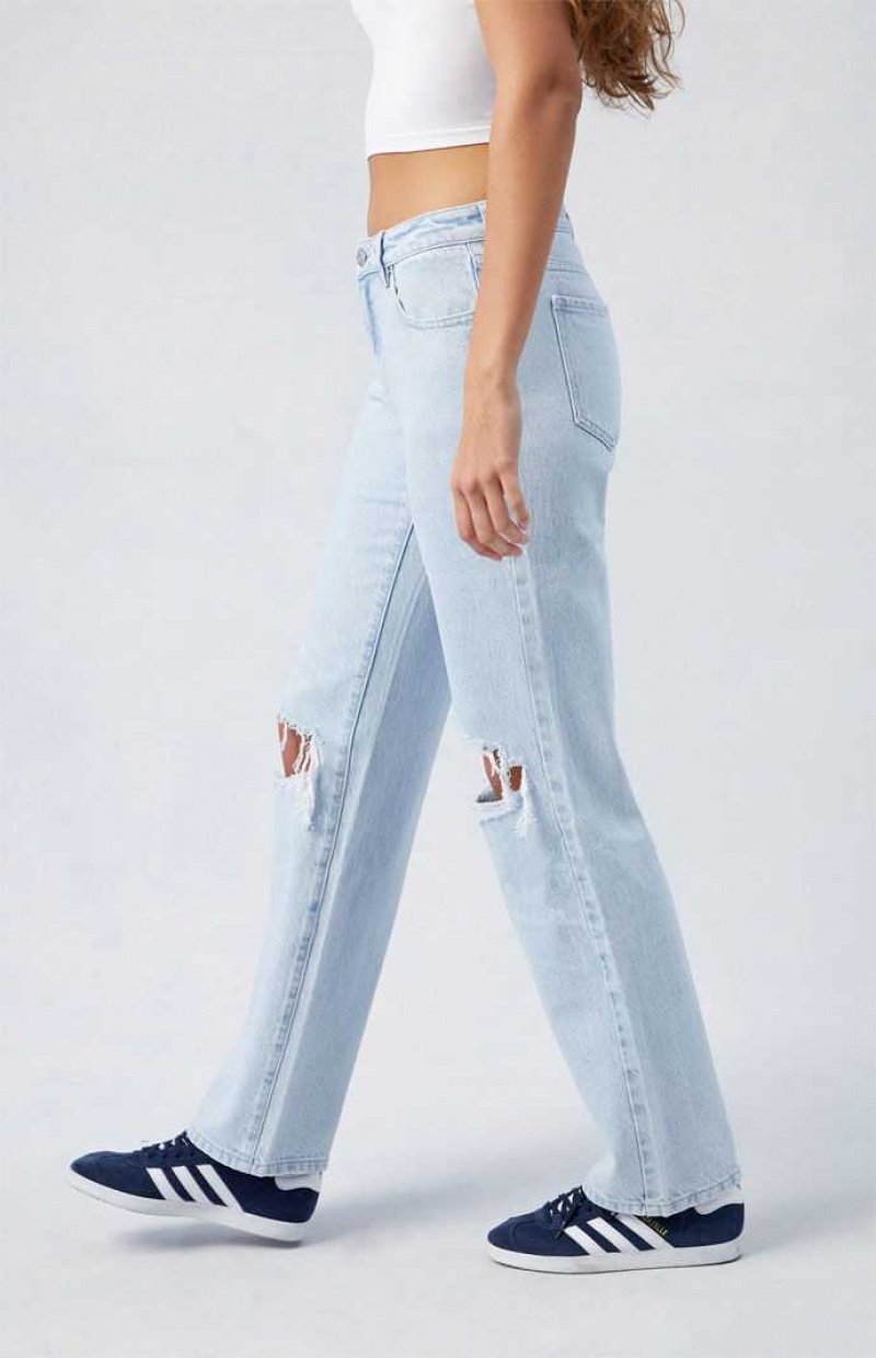 Dámské Kalhoty PacSun Light Indigo Ripped Jordyn Low Rise Rovný Leg Indigo | 24TMJVLRN