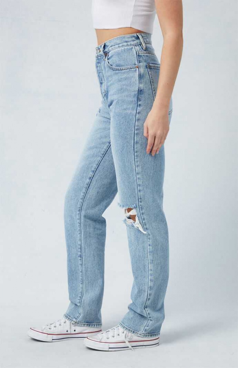 Dámské Kalhoty PacSun Light Indigo Ripped Dad Indigo | 71HPINGXR