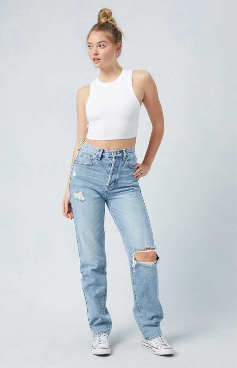 Dámské Kalhoty PacSun Light Indigo Ripped Dad Indigo | 71HPINGXR