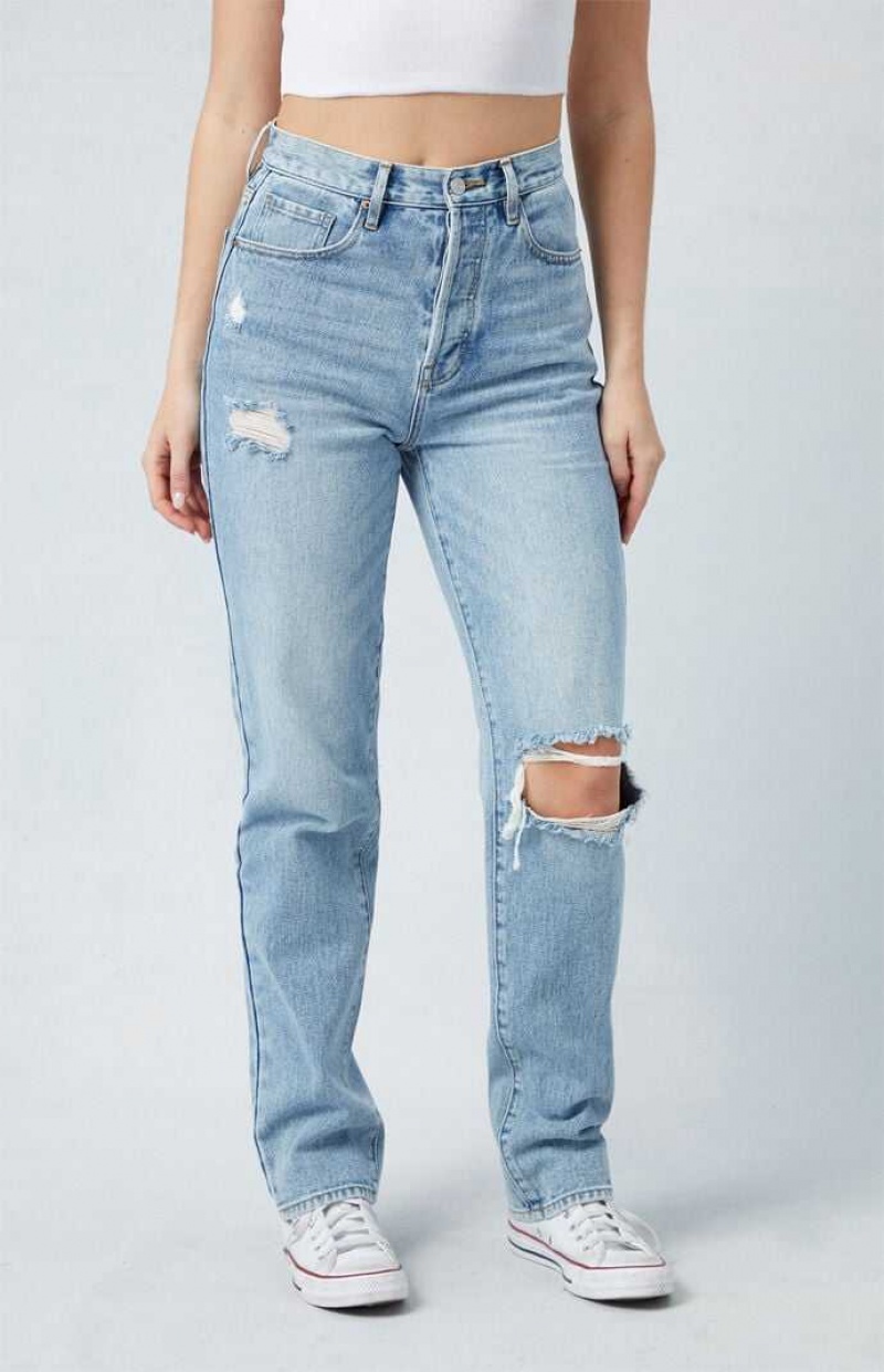 Dámské Kalhoty PacSun Light Indigo Ripped Dad Indigo | 71HPINGXR