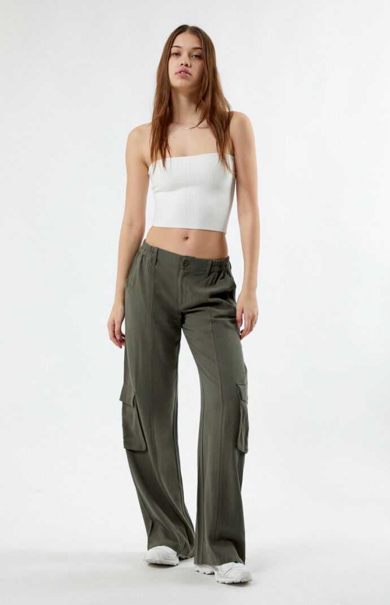 Dámské Kalhoty PacSun Linen Cargo Olivy Zelené | 30WPMKNFJ