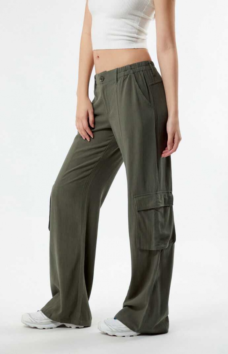 Dámské Kalhoty PacSun Linen Cargo Olivy Zelené | 30WPMKNFJ