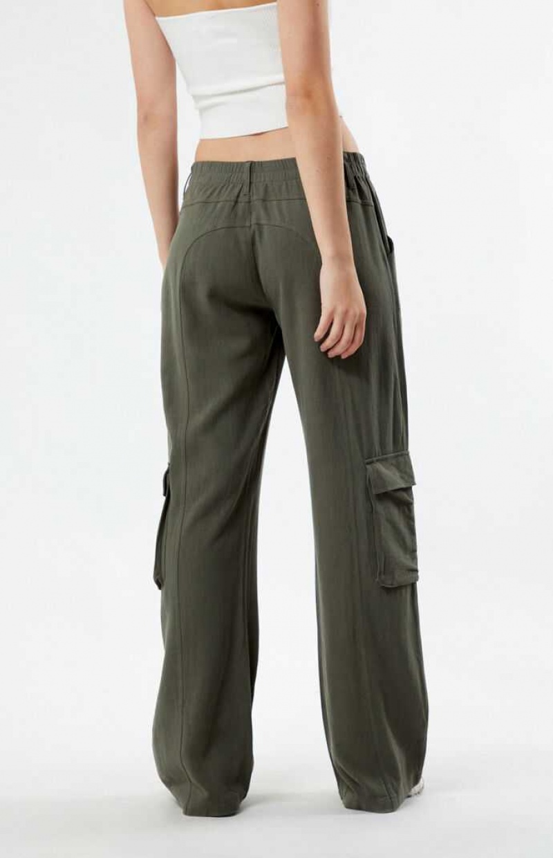 Dámské Kalhoty PacSun Linen Cargo Olivy Zelené | 30WPMKNFJ