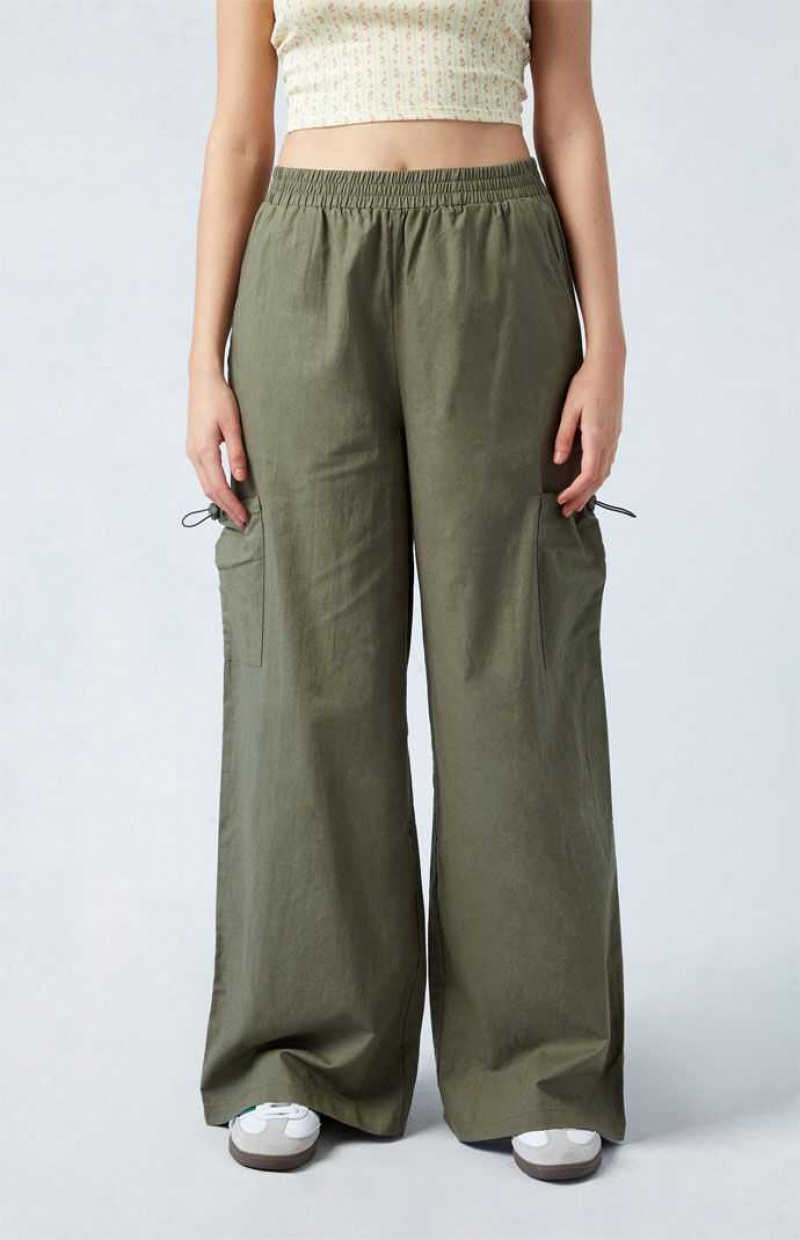 Dámské Kalhoty PacSun Linen Pull-On gy Cargo Olivy Zelené | 95MFTXCOY