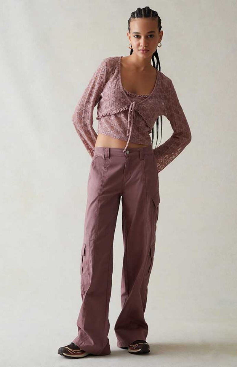 Dámské Kalhoty PacSun Mauve Low Rise Cargo Puddle Fialové | 73JUKNSTI