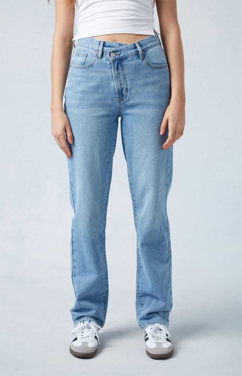 Dámské Kalhoty PacSun Medium Blue Asymmetrical Dad Indigo | 85JZWAREL