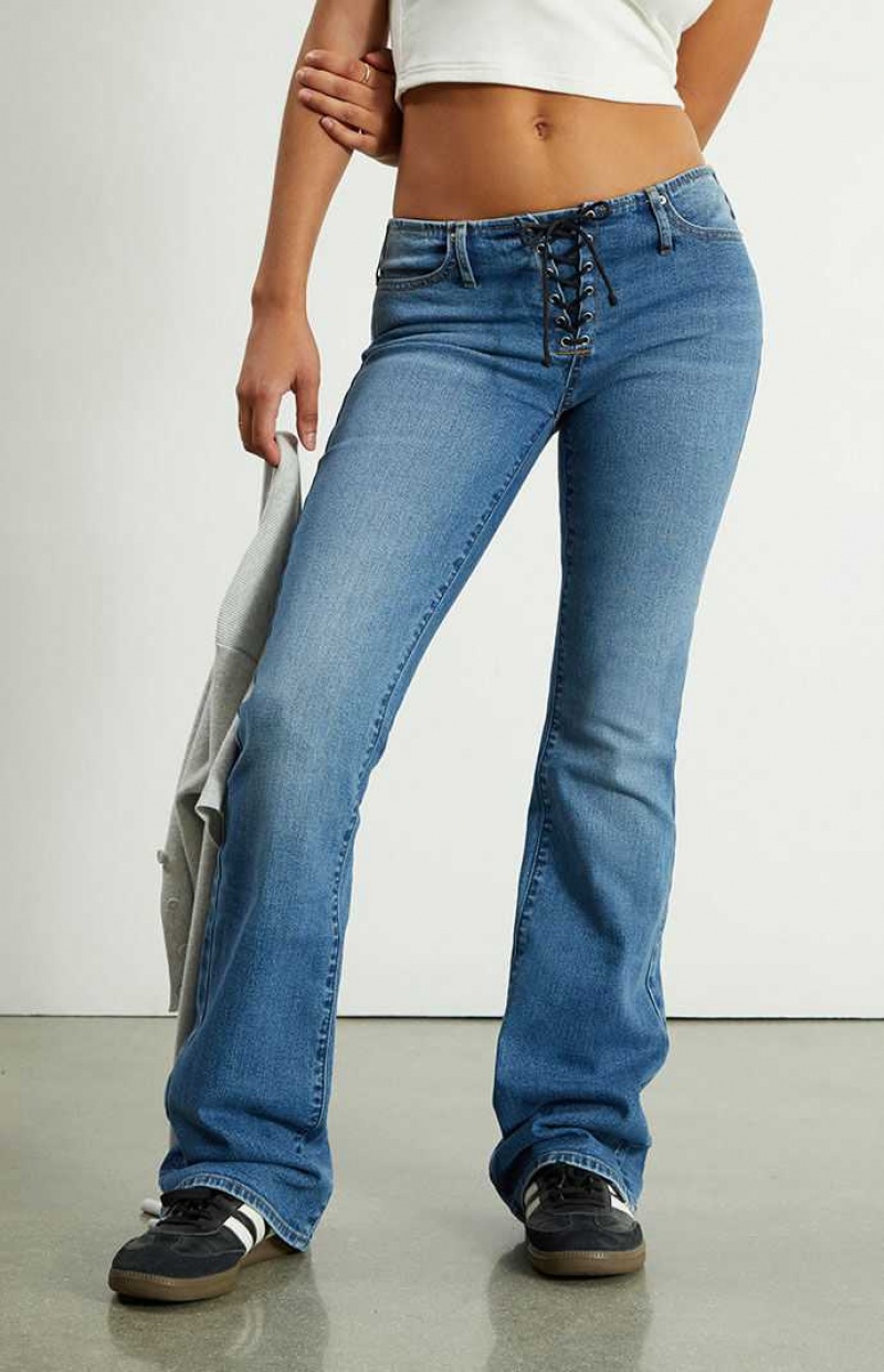 Dámské Kalhoty PacSun Medium Blue Krajkové-Up No Waistband Low Rise Bootcut Indigo | 01DGWMJHP