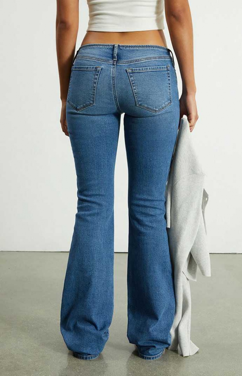 Dámské Kalhoty PacSun Medium Blue Krajkové-Up No Waistband Low Rise Bootcut Indigo | 01DGWMJHP