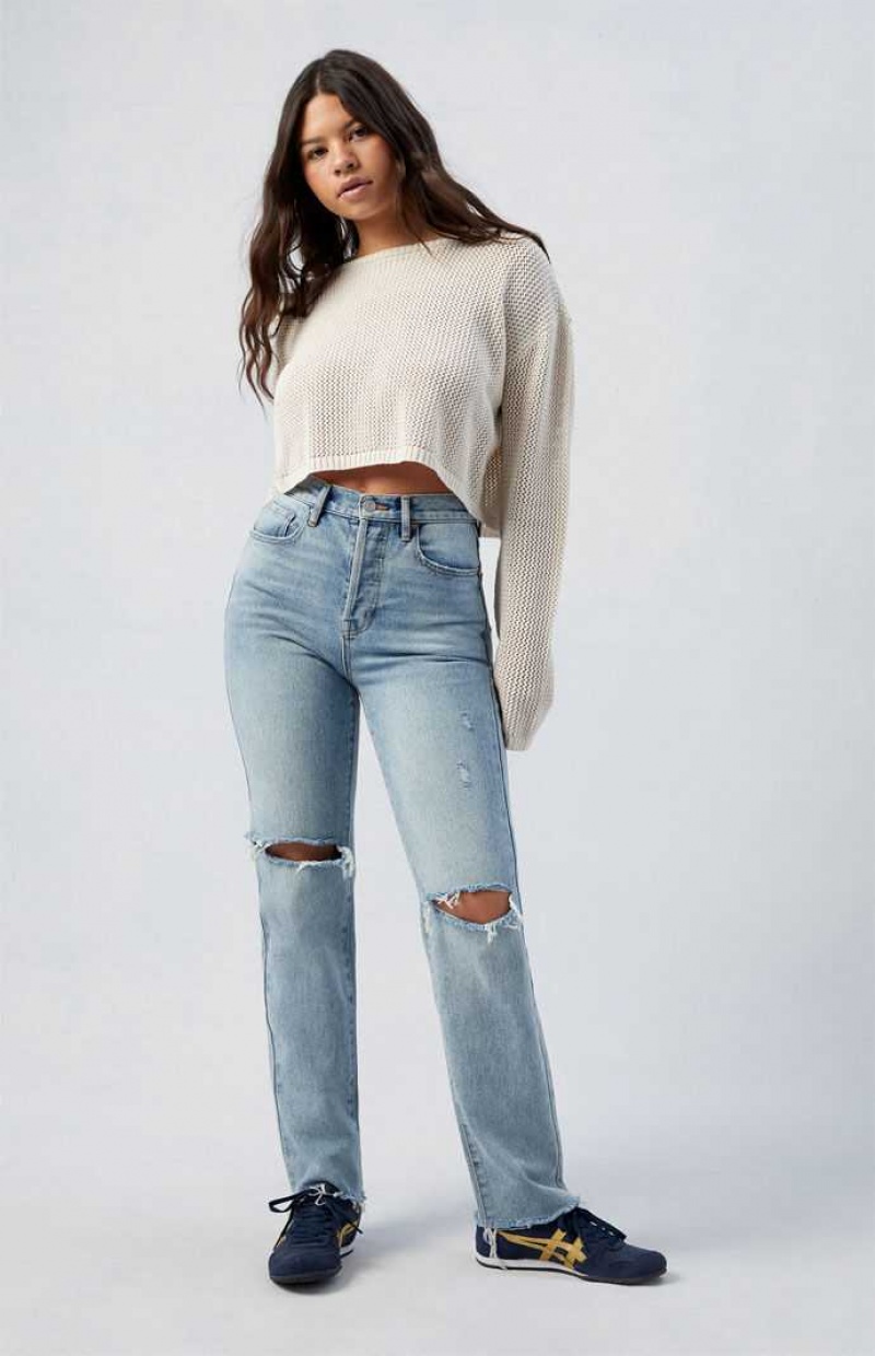 Dámské Kalhoty PacSun Medium Indigo Ripped Dad Indigo | 70WBXEZDY