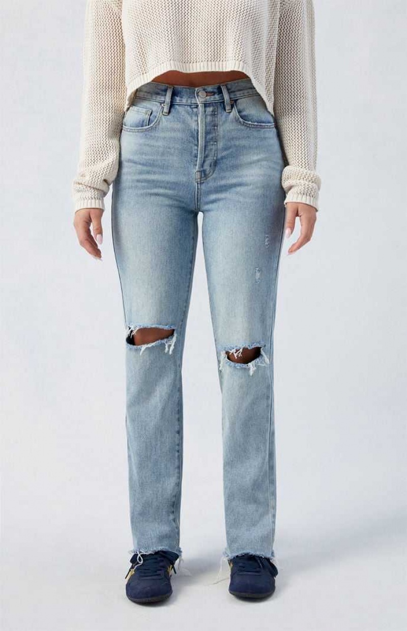 Dámské Kalhoty PacSun Medium Indigo Ripped Dad Indigo | 70WBXEZDY