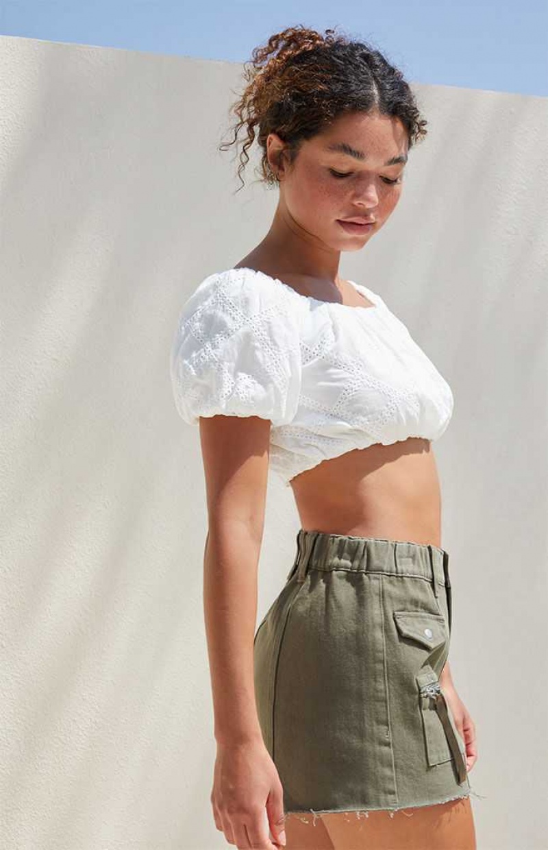 Dámské Kalhoty PacSun Olive High Waisted Cutoff Workwear Olivy Zelené | 29DYTXCSM