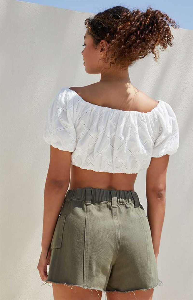 Dámské Kalhoty PacSun Olive High Waisted Cutoff Workwear Olivy Zelené | 29DYTXCSM