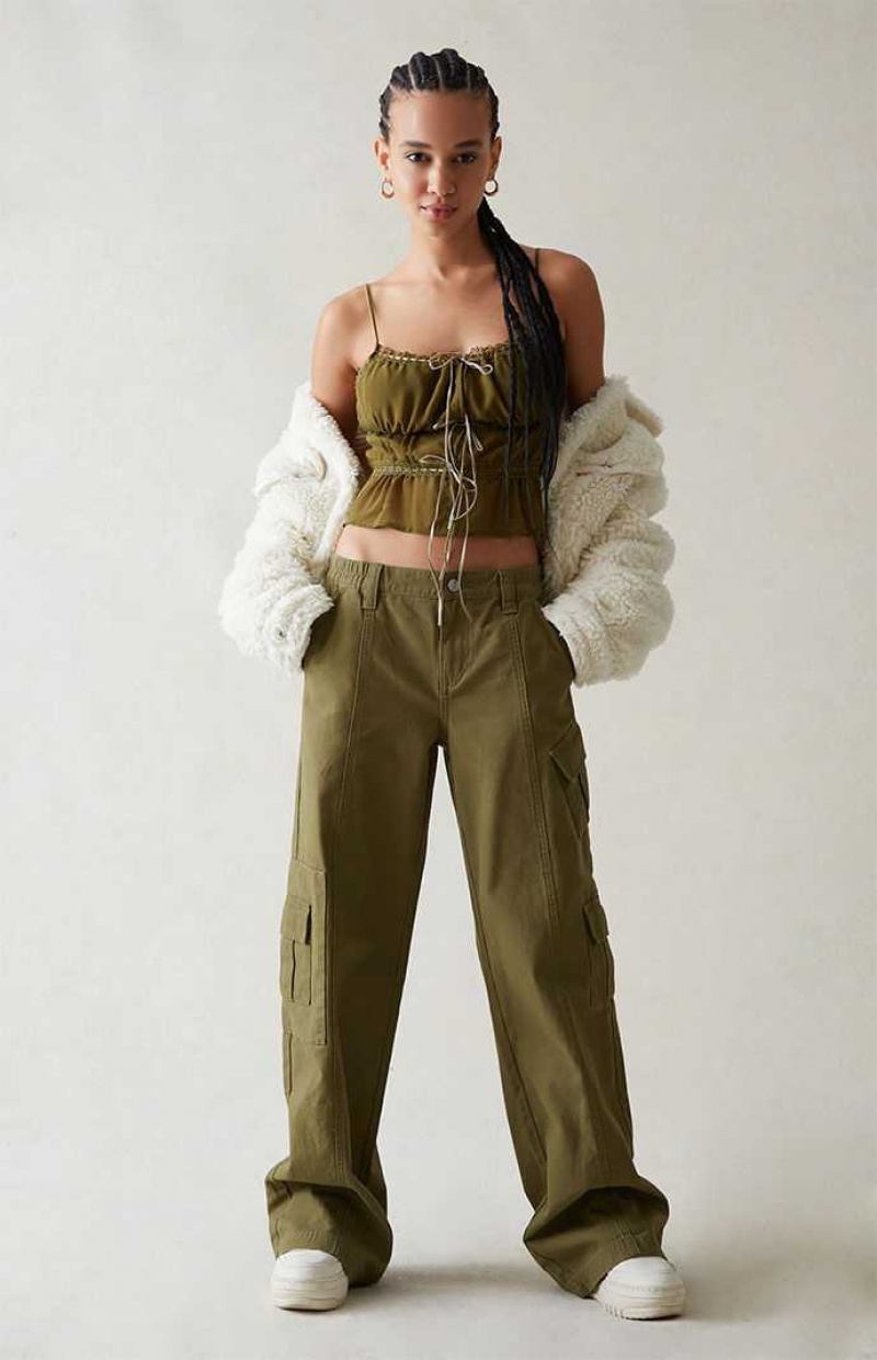 Dámské Kalhoty PacSun Olive Low Rise Cargo Puddle Olivy Zelené | 38WMDBXPH