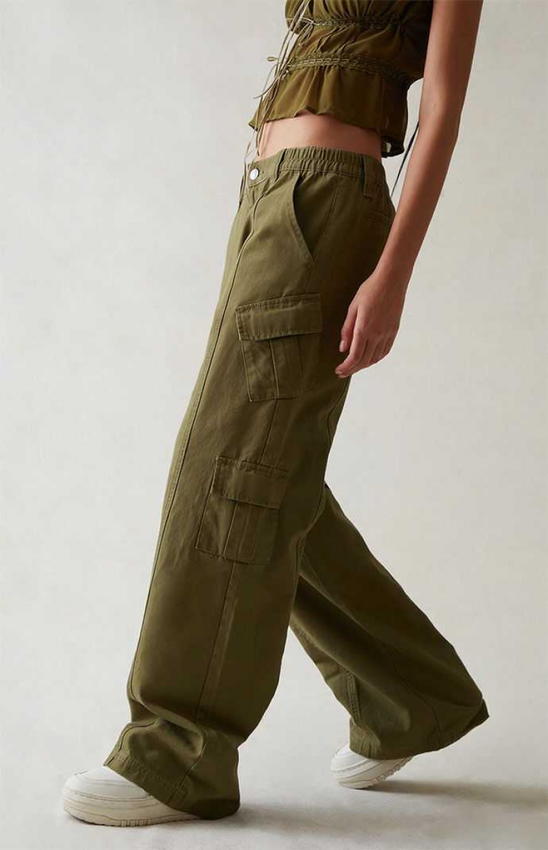 Dámské Kalhoty PacSun Olive Low Rise Cargo Puddle Olivy Zelené | 38WMDBXPH