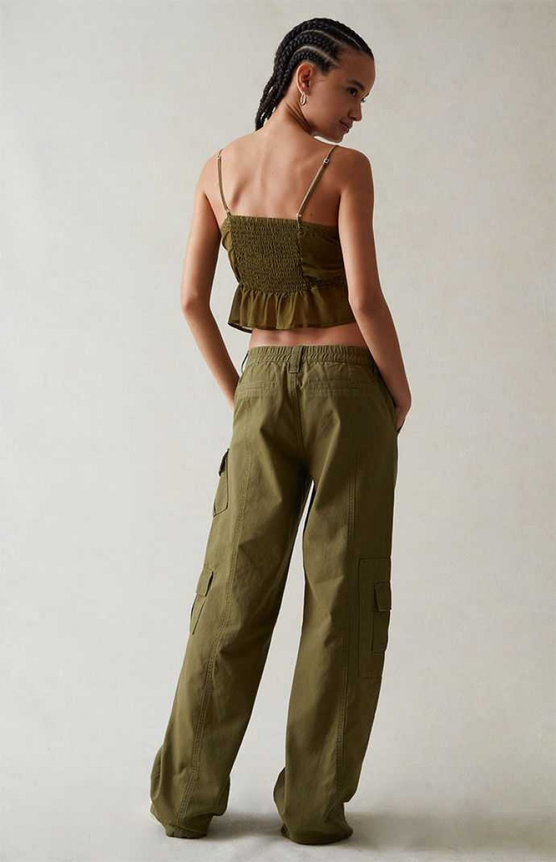 Dámské Kalhoty PacSun Olive Low Rise Cargo Puddle Olivy Zelené | 38WMDBXPH