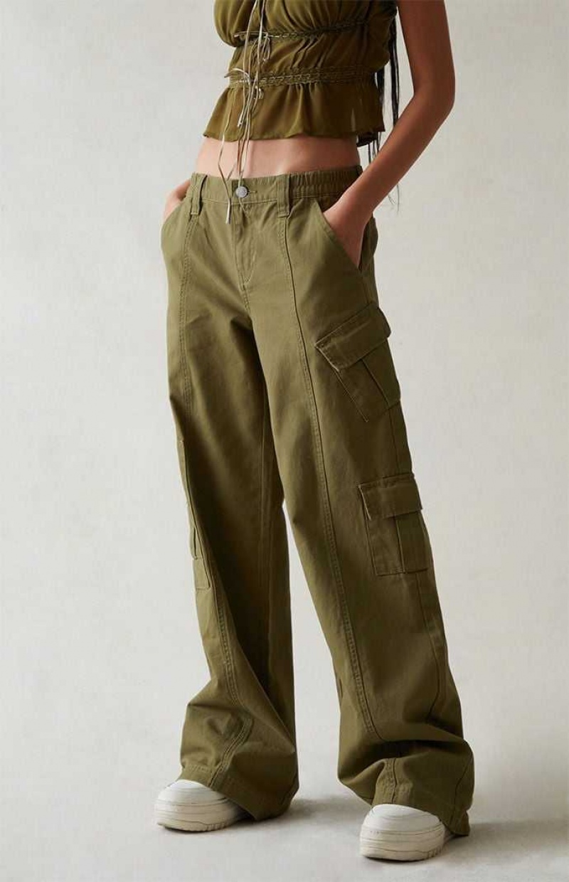 Dámské Kalhoty PacSun Olive Low Rise Cargo Puddle Olivy Zelené | 38WMDBXPH