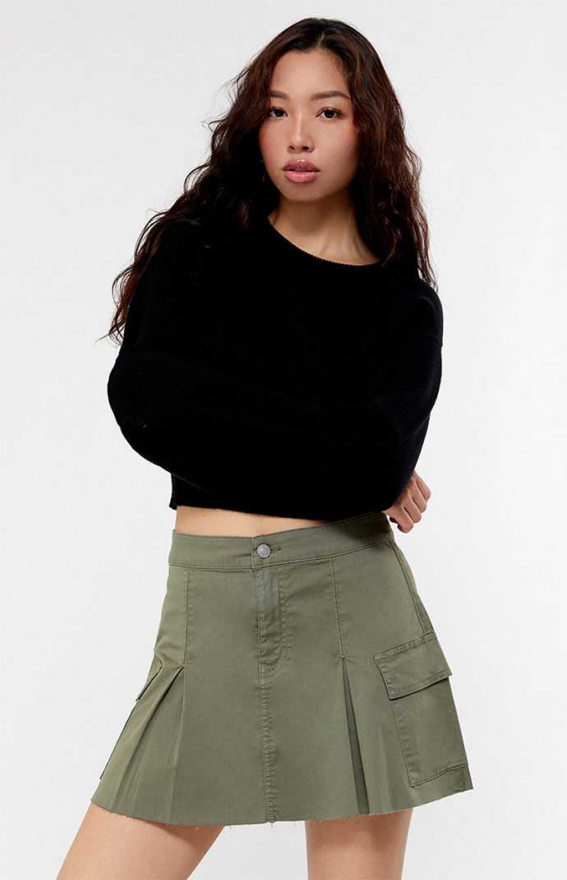 Dámské Kalhoty PacSun Olive Stretch Plisovaný Cargo Mini Skirt Olivy Zelené | 02NMWYHRI