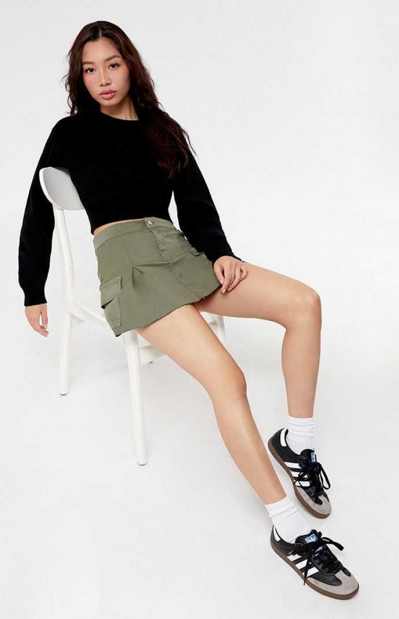 Dámské Kalhoty PacSun Olive Stretch Plisovaný Cargo Mini Skirt Olivy Zelené | 02NMWYHRI