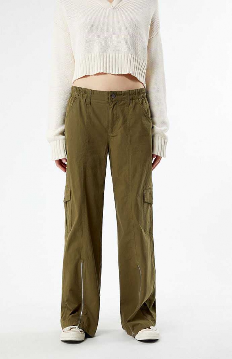 Dámské Kalhoty PacSun Olive Zip Low Rise Cargo Puddle Olivy Zelené | 10GQWSUJK