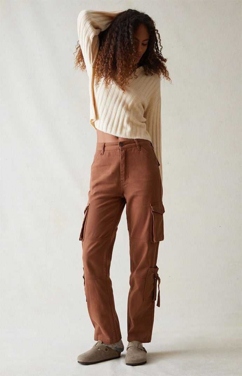 Dámské Kalhoty PacSun Pohodlí Stretch Brown Cargo Dad Hnědé | 75DOHMPNJ