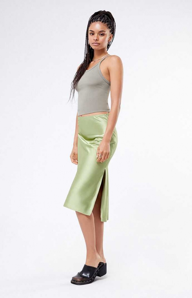 Dámské Kalhoty PacSun Satin Midi Skirt Zelene | 74TLSGPUK