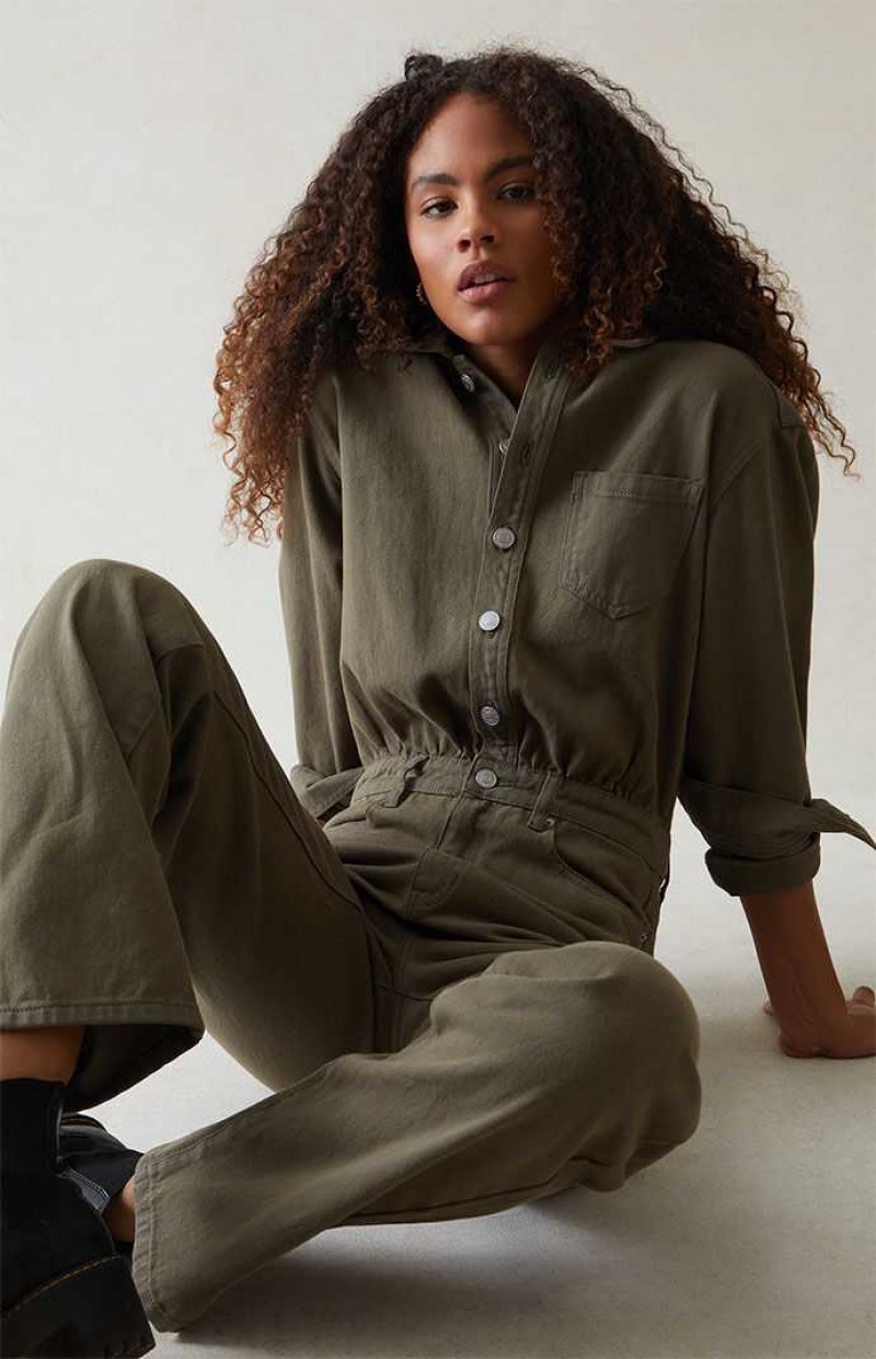 Dámské Kalhoty PacSun Seaweed Long Sleeve Jumpsuit SEAWEED | 95QDBNLUJ