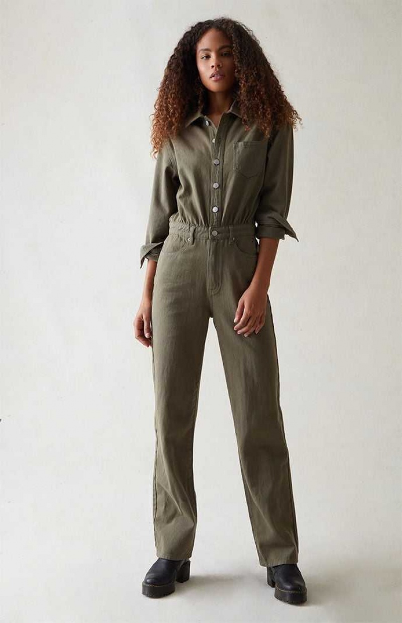 Dámské Kalhoty PacSun Seaweed Long Sleeve Jumpsuit SEAWEED | 95QDBNLUJ