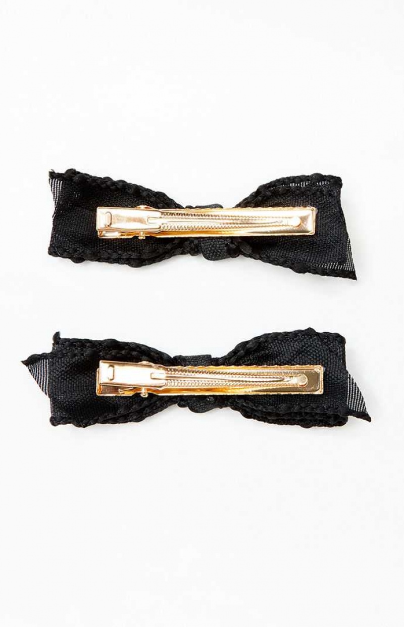 Dámské Klipy PacSun 2 Pack Black Bow Hair Černé | 24QCHJONX