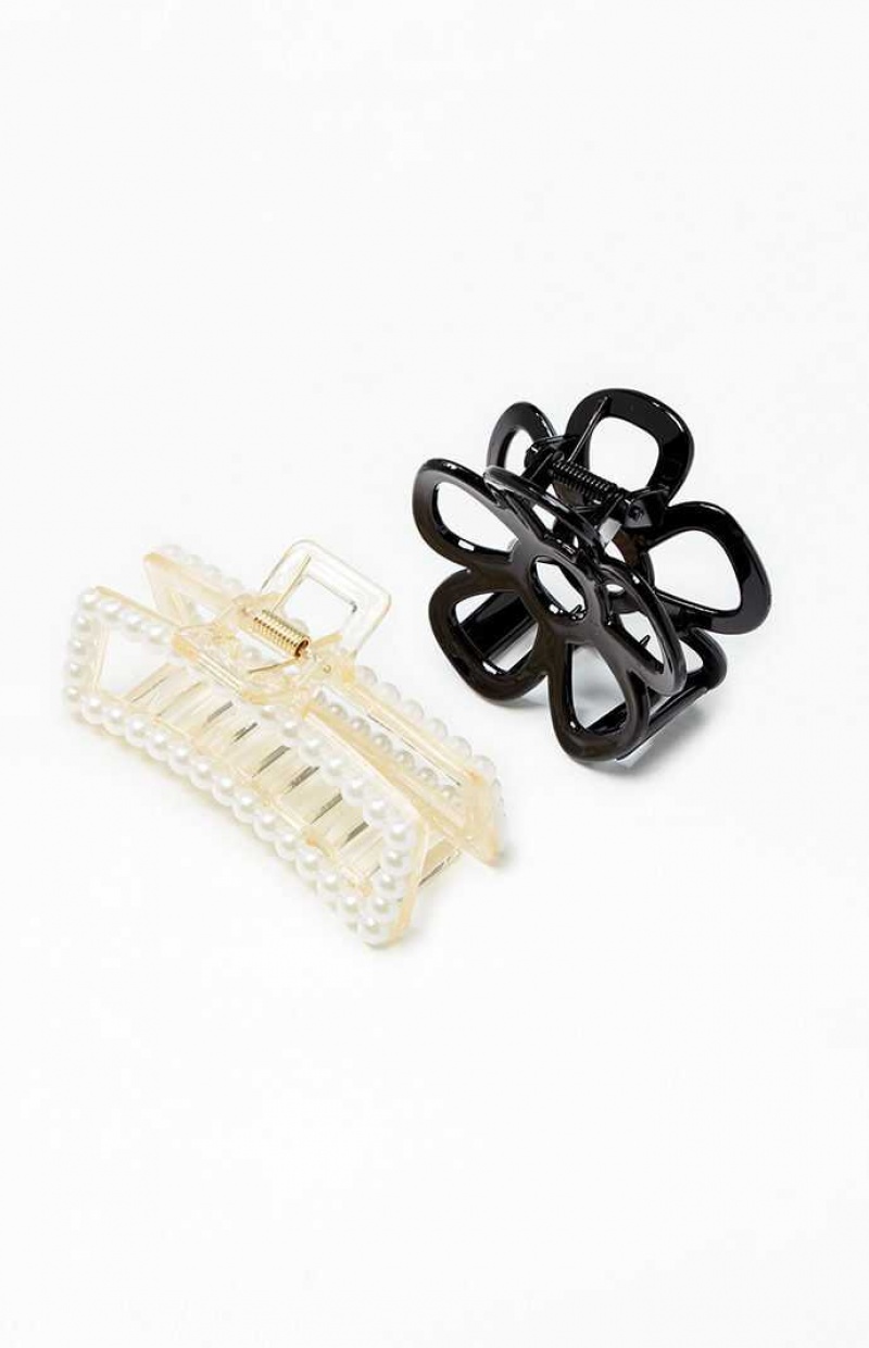 Dámské Klipy PacSun Pearl & Flower Hair Claw Clip Set Černé | 28DVIZCPL