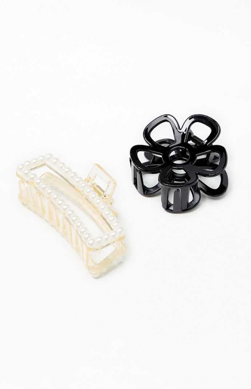 Dámské Klipy PacSun Pearl & Flower Hair Claw Clip Set Černé | 28DVIZCPL