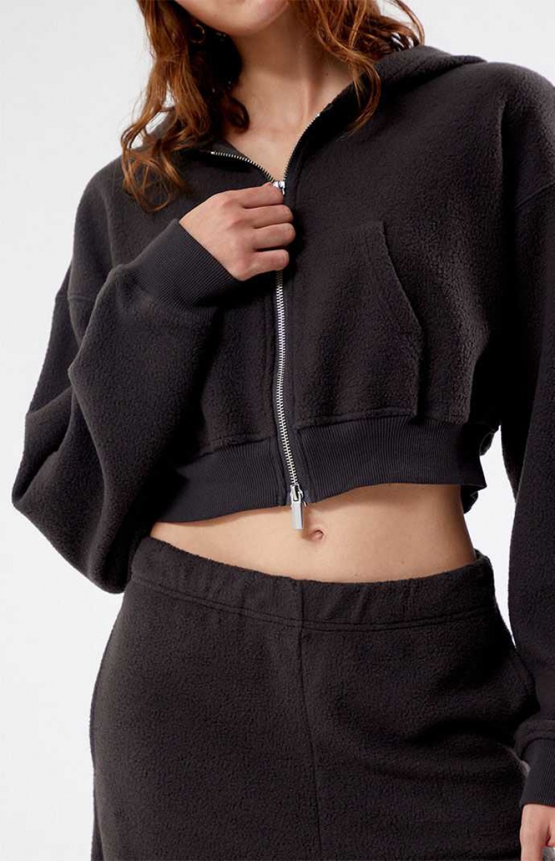 Dámské Mikina s Kapucí PacSun Cozy Double Zip Cropped Černé | 65QXZVIBD