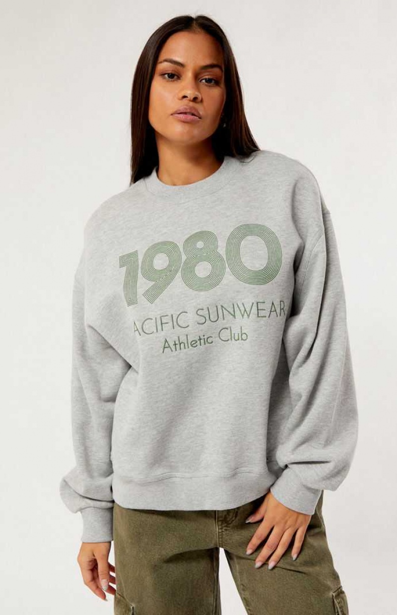 Dámské Mikiny PacSun 1980 Pacific Sunwear Atletické Club Crew Neck Šedé | 05BQDIAPF