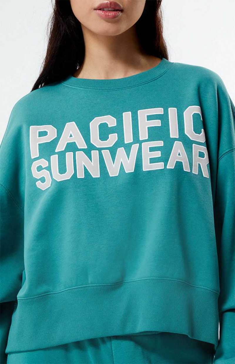 Dámské Mikiny PacSun Bold Pacific Sunwear Cropped Crew Neck Zelene | 75BAIJGEP