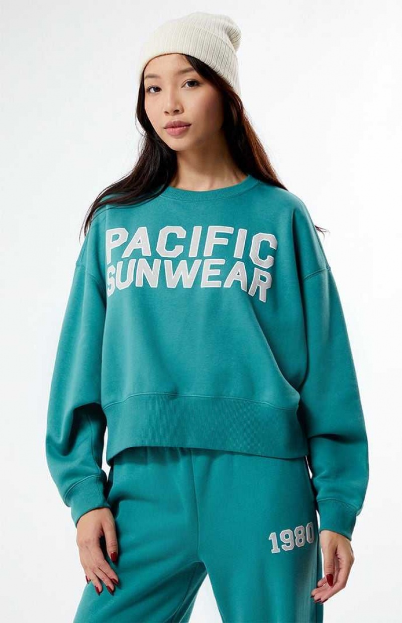 Dámské Mikiny PacSun Bold Pacific Sunwear Cropped Crew Neck Zelene | 75BAIJGEP