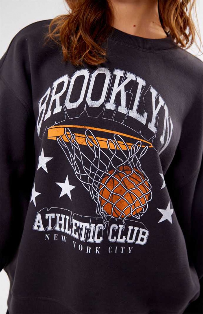 Dámské Mikiny PacSun Brooklyn Atletické Club Crew Neck Černé | 85LXKVCDI