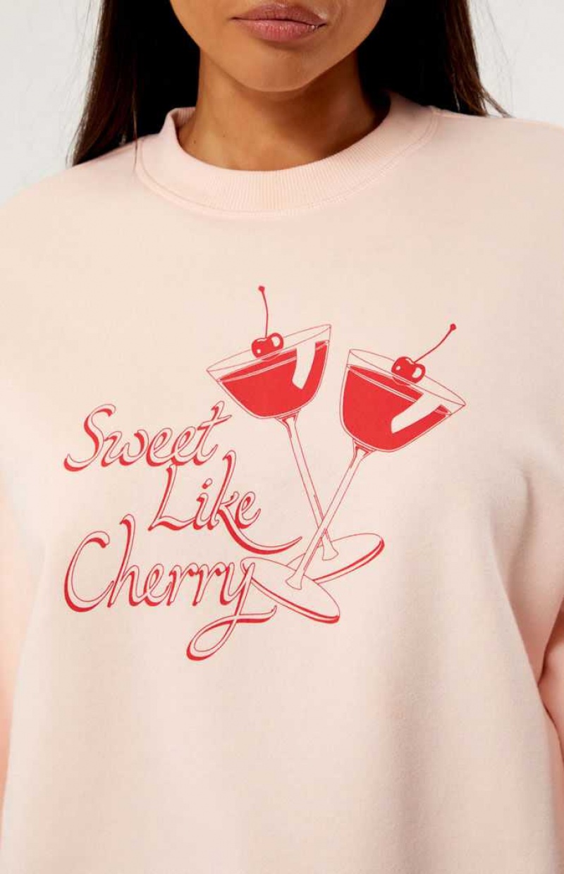 Dámské Mikiny PacSun Cherry Cocktail Crew Neck Světle Růžové | 43GQWYFKD