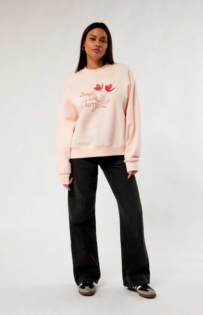 Dámské Mikiny PacSun Cherry Cocktail Crew Neck Světle Růžové | 43GQWYFKD