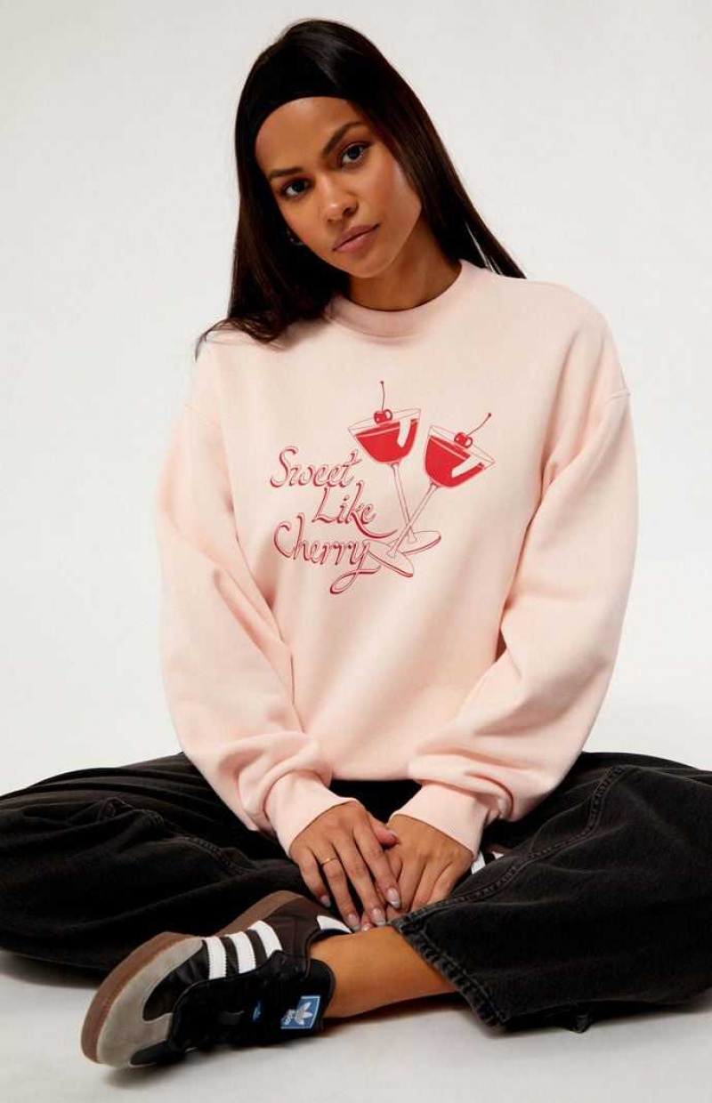 Dámské Mikiny PacSun Cherry Cocktail Crew Neck Světle Růžové | 43GQWYFKD