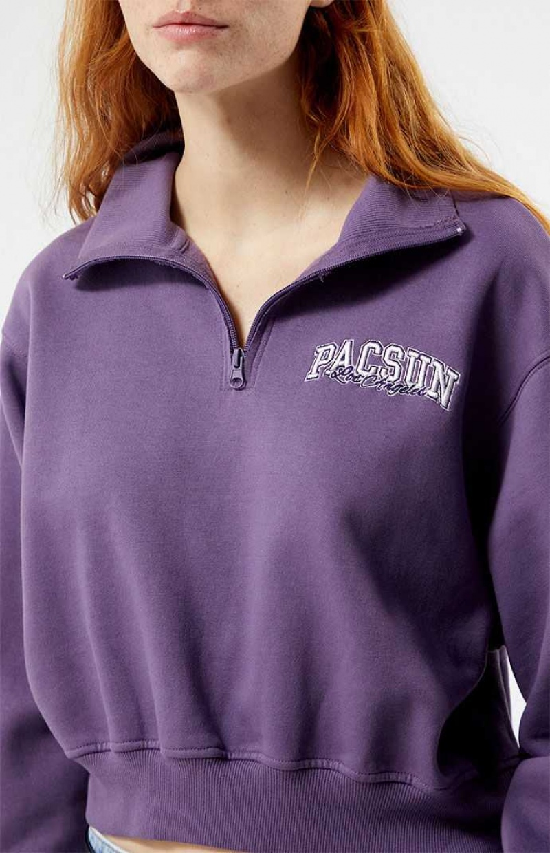 Dámské Mikiny PacSun Los Angeles Half Zip Cropped Fialové | 37WLPIZHJ