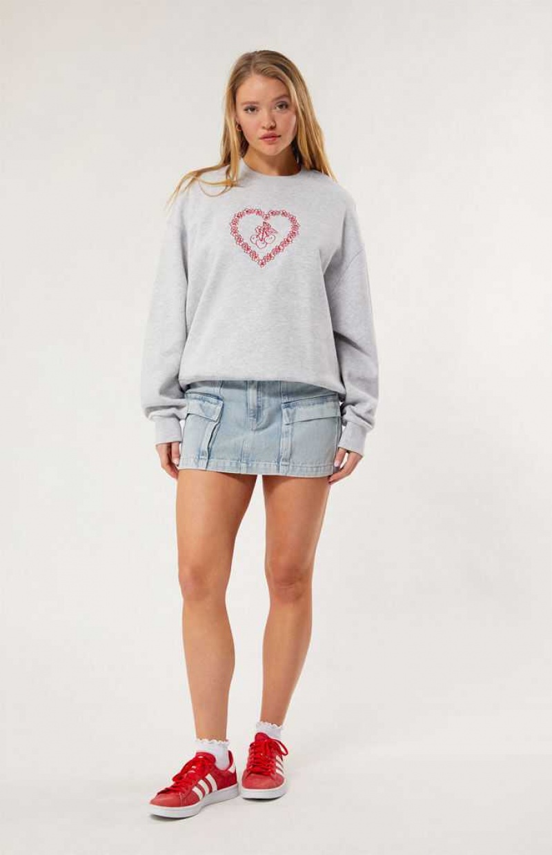 Dámské Mikiny PacSun Luv & Cherries Crew Neck Šedé | 52NOFHVGE