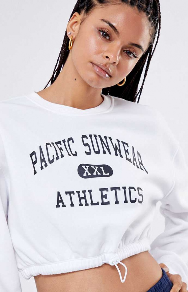 Dámské Mikiny PacSun Pacific Sunwear Athletics Drawcord Cropped Bílé | 75USTCZBJ