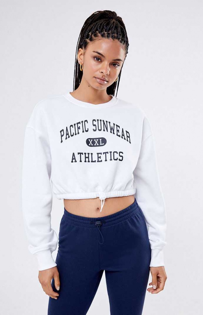 Dámské Mikiny PacSun Pacific Sunwear Athletics Drawcord Cropped Bílé | 75USTCZBJ