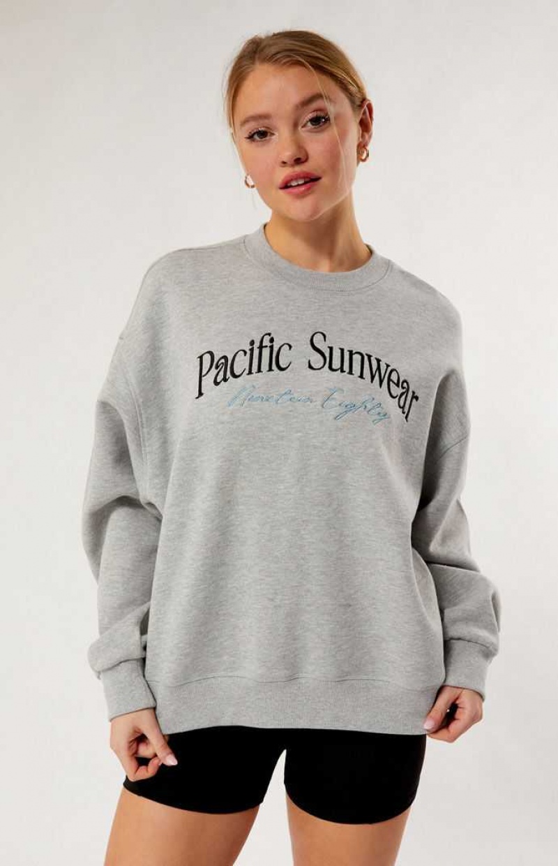 Dámské Mikiny PacSun Pacific Sunwear Nineteen Eighty Crew Neck Šedé | 81PRQCJWU