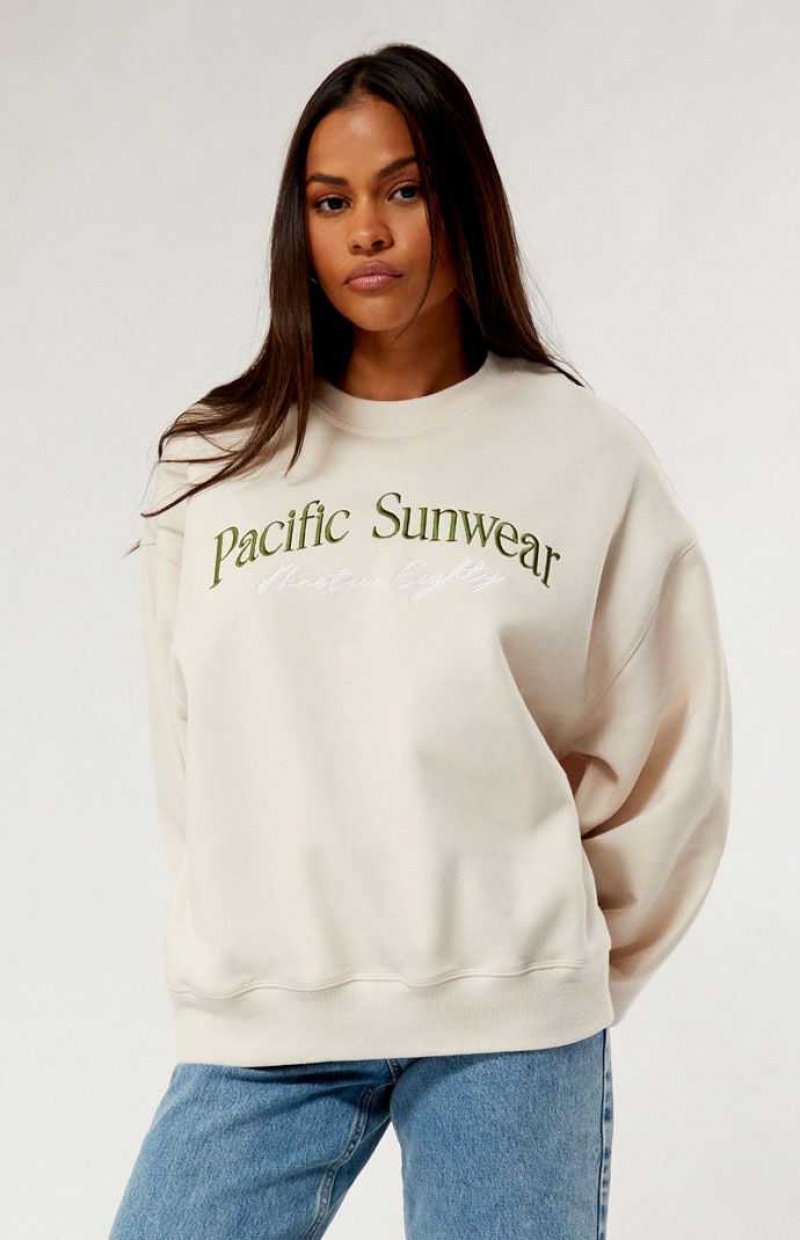 Dámské Mikiny PacSun Pacific Sunwear Nineteen Eighty Crew Neck Hnědé | 31TOICNVW