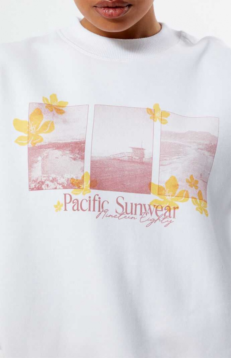 Dámské Mikiny PacSun Pacific Sunwear Photographic Crew Neck Bílé | 85UPWHKVE