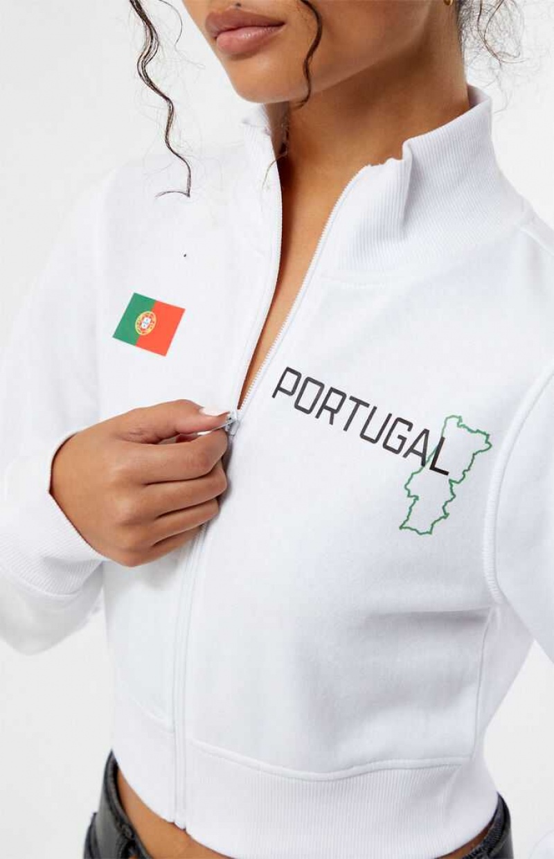 Dámské Mikiny PacSun Portugal Mock Neck Full Zip Bílé | 03IQUFWPJ