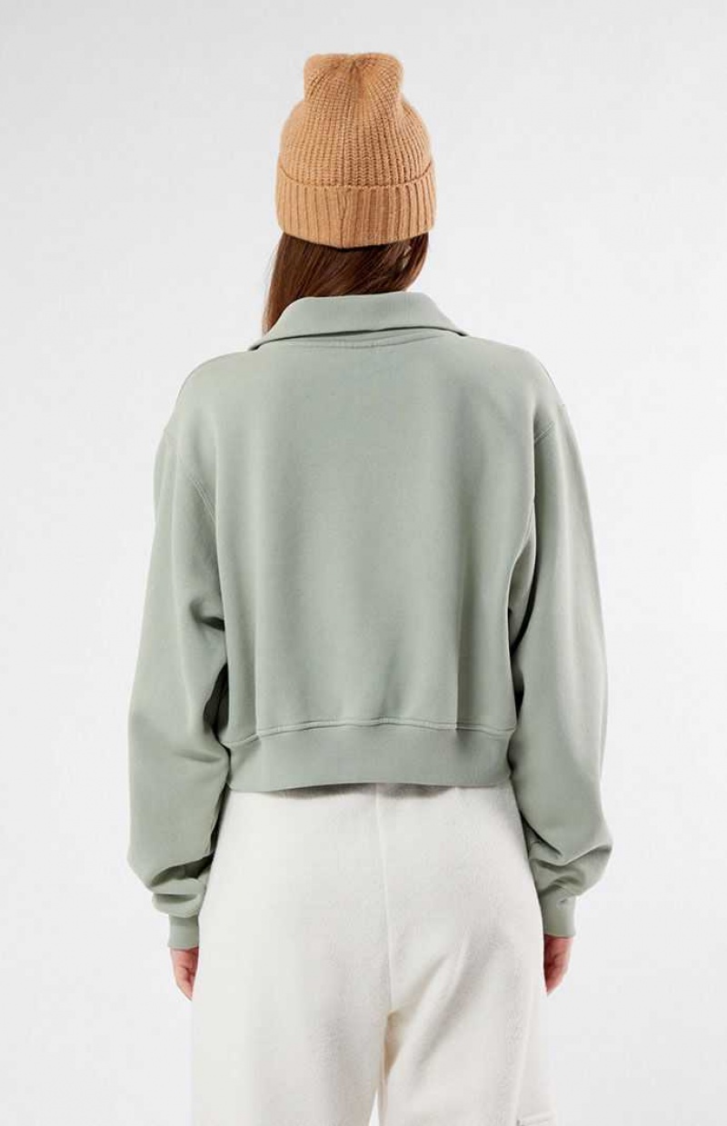 Dámské Mikiny PacSun Switzerland Half Zip Cropped Olivy Zelené | 68OHGLTNB