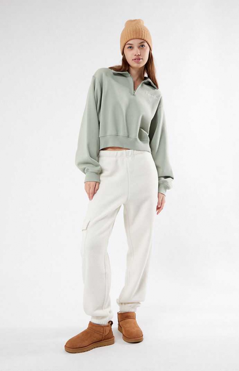 Dámské Mikiny PacSun Switzerland Half Zip Cropped Olivy Zelené | 68OHGLTNB