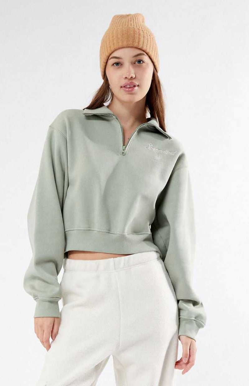 Dámské Mikiny PacSun Switzerland Half Zip Cropped Olivy Zelené | 68OHGLTNB