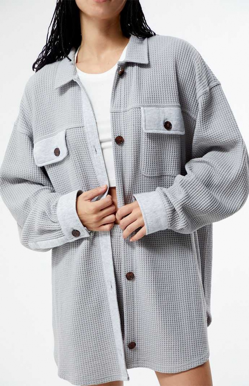 Dámské Mikiny PacSun Waffle Boyfriend Button Up Lounge Shacket Šedé | 37ZWGIYEC